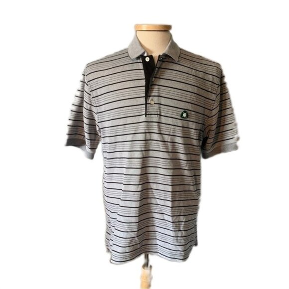 Brooks Brothers St Andrews Medium Gray Striped Golf Polo Shirt - Picture 1 of 4
